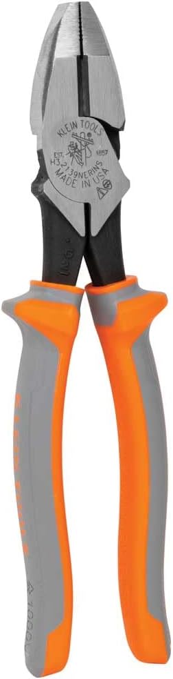 Klein Tools 2139NERINS 1000V Insulated Side Cutter Pliers, Made in USA, High Leverage Design, Induction Hardened Knives, 9-Inch