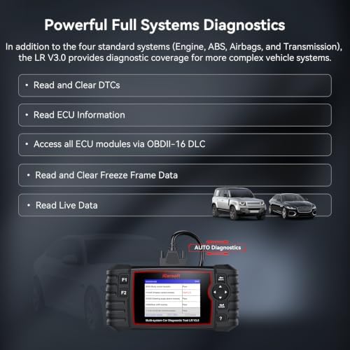 iCarsoft LR V3.0 2026 Ver Bidirectional OBD2 Scanner for Most Land Rover/Jaguar from 1996-2025 Full Systems Diagnostic Scan Tool 36 Services 118 Graphic Data Engine Transmission ABS Car Code Reader