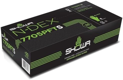 SHOWA 7705PFT Sustainable EBT Latex-Free, Powder-Free, Accelerator-Free, Nitrile Disposable Single Use Safety Gloves, 4 Mil, 9.5" Length, X-Large (1 Box/100 Gloves)