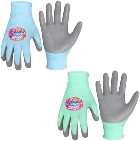 HANDLANDY 2 Pairs Kids Gardening Gloves, Grippy Kids Work Gloves, S