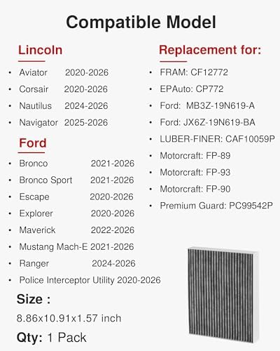 Puroma Cabin Air Filter Activated Carbon for CF12772 CP772 Lincoln Ford