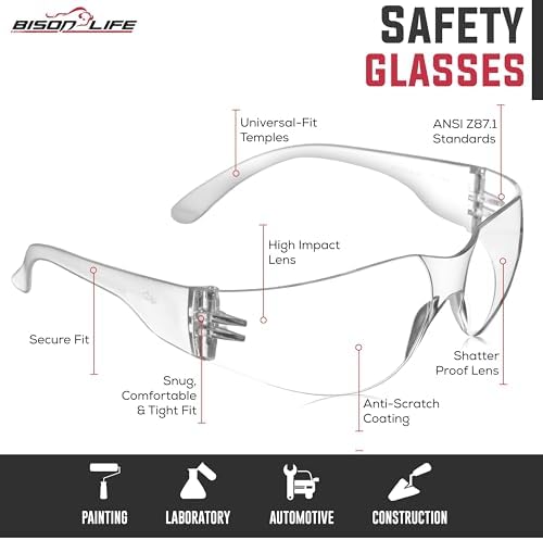 BISON LIFE Clear Safety Glasses for Men & Women, ANSI Z87.1 Certified,144Pk