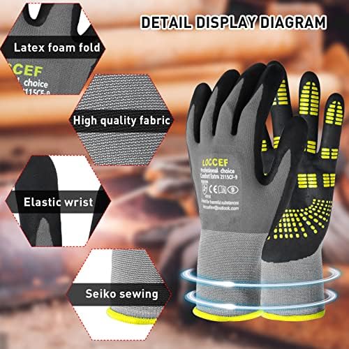 LOCCEF 6 Pairs MicroFoam Nitrile Work Gloves, Yellow Grip Dots