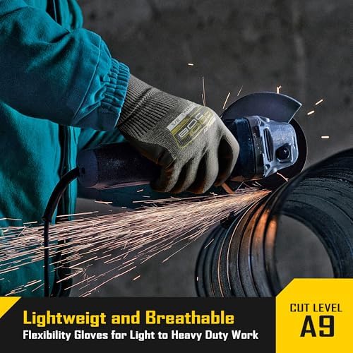 COOLJOB A9 Cut Resistant Safety Work Gloves with Grip, Touchscreen Nitrile Coated Heavy-duty for Glass Metal Sheet Handling
