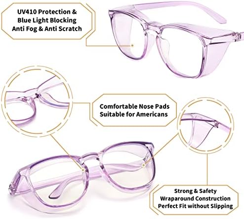 Alsenor Safety Glasses Anti Fog Goggles Protective Eyewear Blue Light Blocking Anti Dust UV Protection Glasses For Men Women (Lilac)