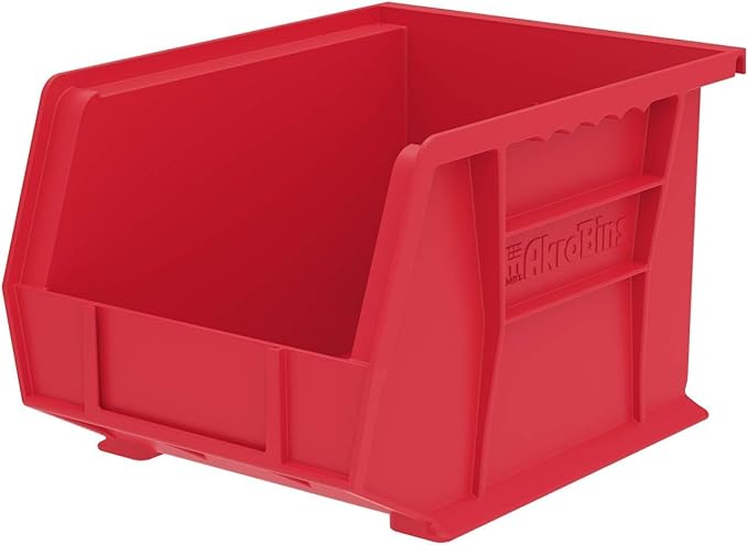 Akro-Mils 30239 AkroBins Plastic Storage Bins, Space-Saving Stackable Bins for Garage, Pantry, Craft Organization, 11-" x 8-" x 7-", Red, 6-Pack
