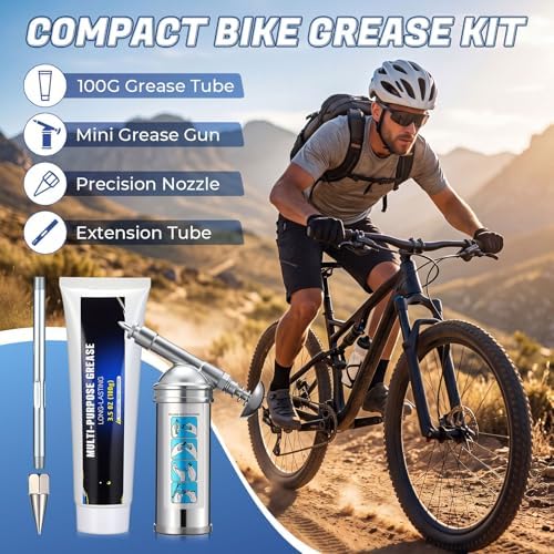 Mini Grease Gun Kit with Bicycle Grease, Extension Tube and Precision Nozzle, 100g Bike Greases for Pedals, Bearings, Hubs, Bottom Brackets, Refillable with 3 oz Cartridges