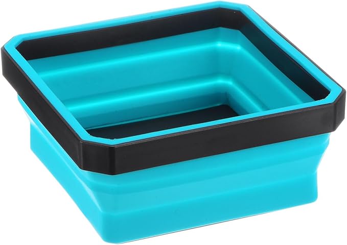 HARFINGTON Collapsible Magnetic Parts Tray Foldable Tool Trays Square Small Metal Parts Organiser for Fixing Screw Bolts Nuts Washers Pins, Sky Blue