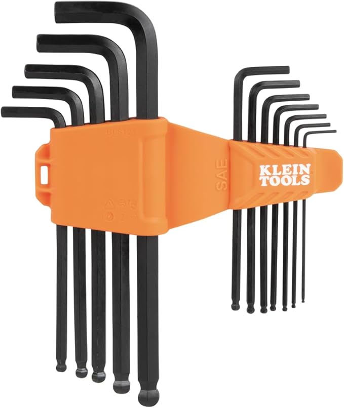 KLEIN TOOLS BLS22 22-Piece Long Ball-End Hex Key Wrench Set, SAE and Metric, Heat-Treated, L-Style, 1/16-Inch to 3/8-Inch and 1.5mm to 10mm