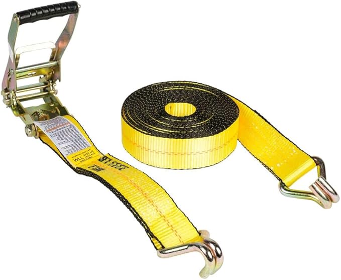 Mytee Products Ratchet Tie-Down Straps with Wire Hook, 2" x 30' Yellow Ratchet Strap | 10,000 Lbs Breaking Strength | Heavy Duty TieDown Ratchet Straps for Flatbed, Truck, Trailers Pickup