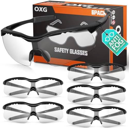 OXG 6 Pack Anti-Fog Safety Glasses, ANSI Z87+ Impact & Scratch Resistant Protective Eyewear for Work, Lab, Construction