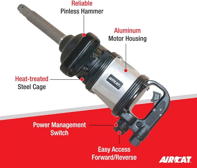 AIRCAT Pneumatic Tools 1994 1-Inch Super Duty Straight Impact Wrench with 8-Inch Extended Anvil 2,500 ft-lbs