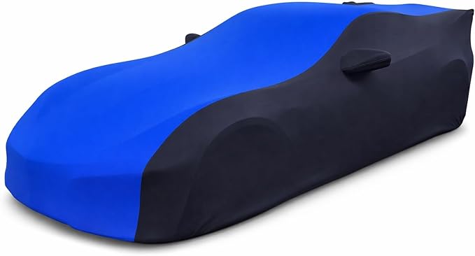 SR1 Performance USA Ultraguard Stretch Satin Indoor Car Cover for C7 Corvette (2014-2019) – Sport Series Custom Fit, Soft Dust Protection, Scratch-Free, Breathable Garage Cover (Blue/Black)