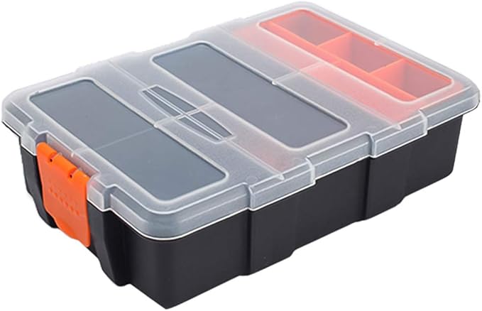 Small Tool Parts Box, Plastic Tool Storage Case, Home Hardware Organizer with Removable Dividers, Small Toolbox for Nails, Screws, Nuts and Bolts, 10-Compartment
