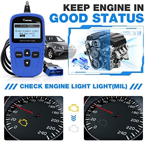 VDIAGTOOL VD10 OBD2 Scanner Code Reader Car Diagnostic Tool Engine Fault Code Reader for Turn Off CEL with Freeze Frame/I/M Readiness for All OBDII Protocol Cars, OBD2 Scanner Diagnostic Tool
