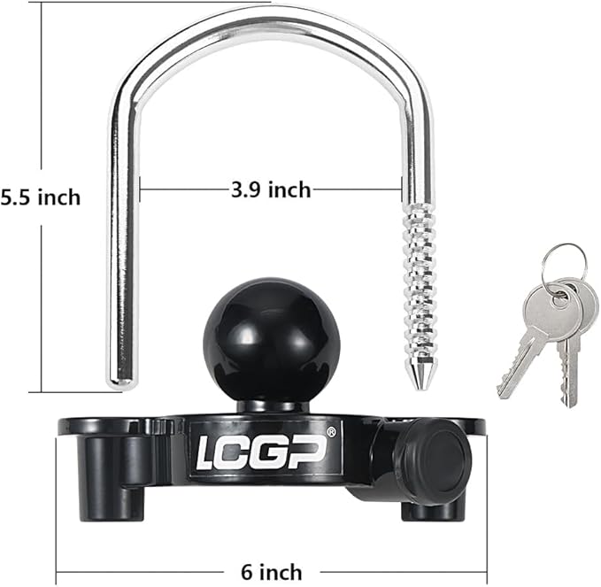 LCGP Black Trailer Hitch Coupler Lock with 2 Keys, Universal Coupler Lock, Adjustable Storage Security, Heavy-Duty Steel.