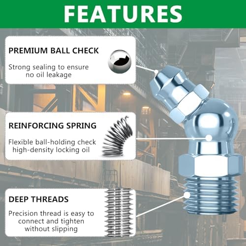 525PCS Grease Fittings Assortment, SAE & Metric Zerk Grease Fitting Straight 45 90 Degree (1/4"-28,1/8"-27,M6,M8,M10) with Plastic Caps in Portable Box, Includes 7-11mm Wrenchs for Grease Gun