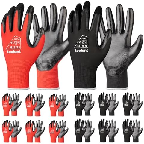 toolant Nitrile Coated Work Gloves, 12 Pairs, Red&Black, XX-Large
