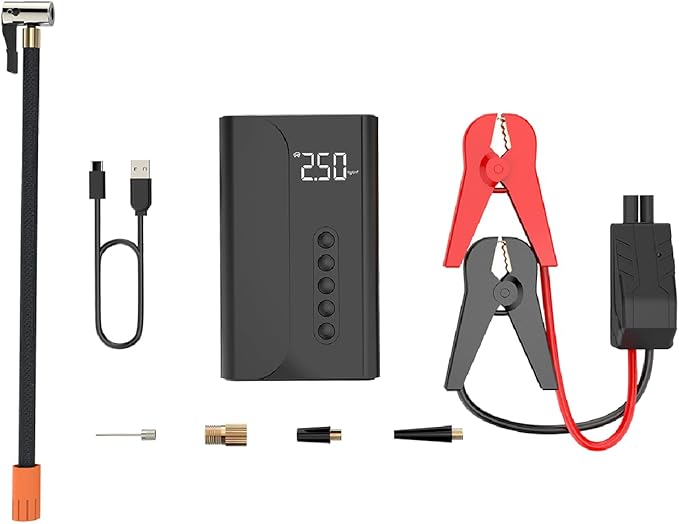 Jump Starter with Air Compressor Portable - 10400mAH - 150PSI – 12V Battery Booster, LCD Display, LED Lights, Power Bank Function Ultralight - RAPIKITS