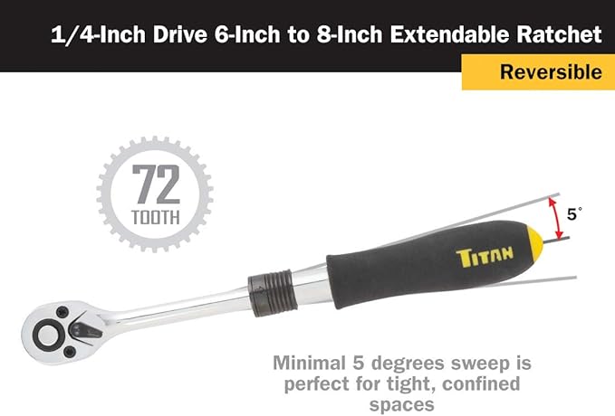 Titan 12075 1/4-Inch Drive x 6 to 8-Inch 72-Tooth Extendable Ratchet