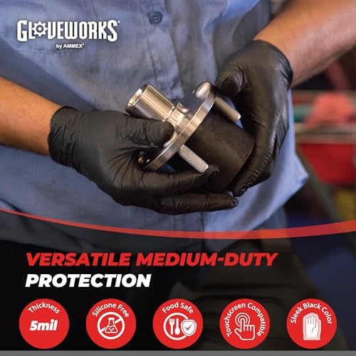 GLOVEWORKS Nitrile Gloves Disposable 5 mil Black Size XL 3 Boxes of 100