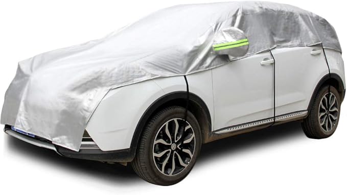 Half Car Cover All Weather Car Body Cover Sunshade Cover Snow Cover Waterproof Snowproof Universal 210D Oxford Fabric (Fit Hatchback Length 158'' to 173'')