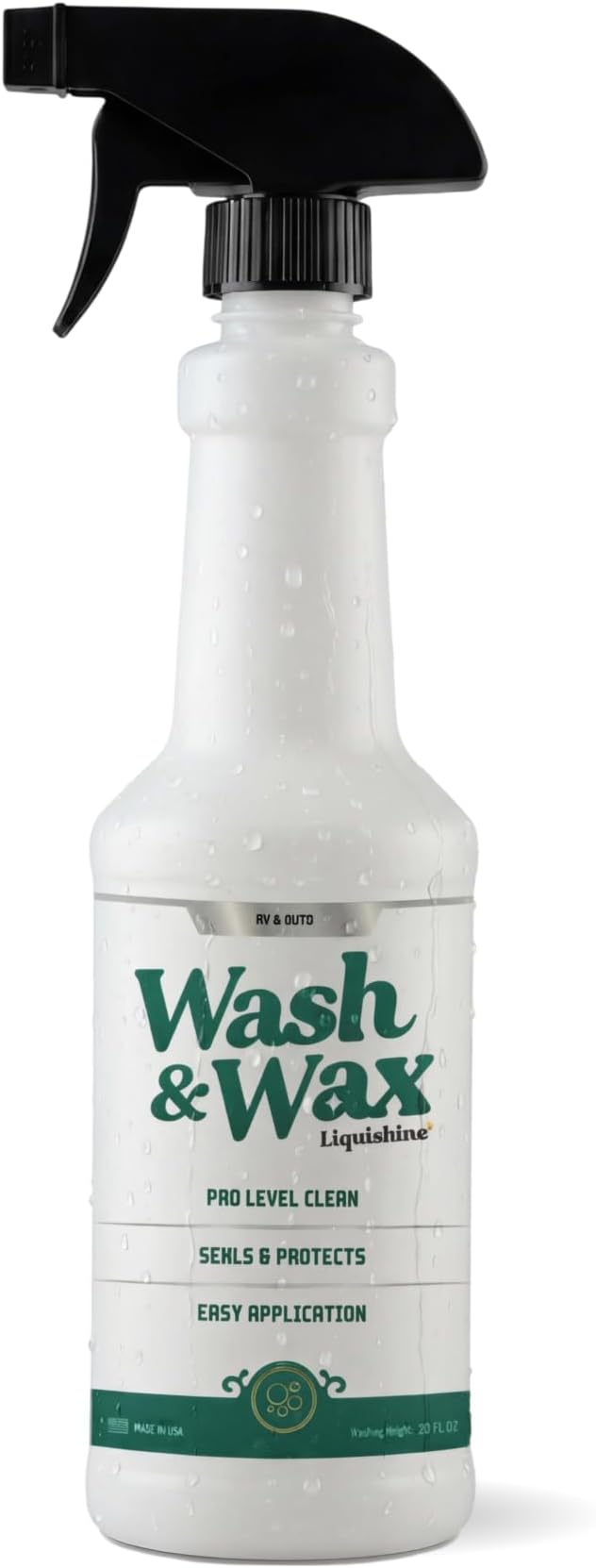 Wash & Wax RV Cleaner, 2-in-1 Exterior RV Wash Soap, Waterless or Traditional Wash, Removes Road Film, Dirt & Bugs, Adds Protective Shine, Safe for Fiberglass and Painted Surfaces, 20 Fl Oz