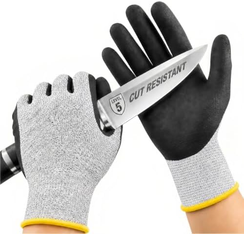 Level 5 Cut Resistant Work Gloves, Sandy Nitrile Grip, 1 Pair
