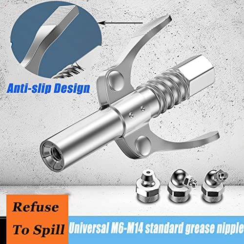 Grease Gun Coupler Grease Gun Tip Quick Lock and Release Lube Grease Gun Fittings Dual Handle Grease Nozzle Coupler Upgraded to 12000 PSI,Compatible with All Grease Guns 1/8" NPT Ends Accessories