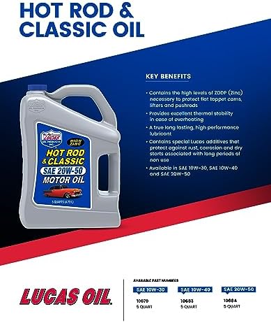Lucas Oil 10683 Hot Rod & Classic Car SAE 10W-40 Motor Oil - 5 Quart