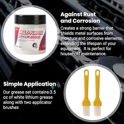 Calvana 3.5oz Multi-Purpose White Lithium Grease with 2 Brushes, Ideal for Automotive, Marine, Brakes, Garage & Sliding Doors, Waterproof, Rust & Corrosion Resistant, High-Temperature Safe