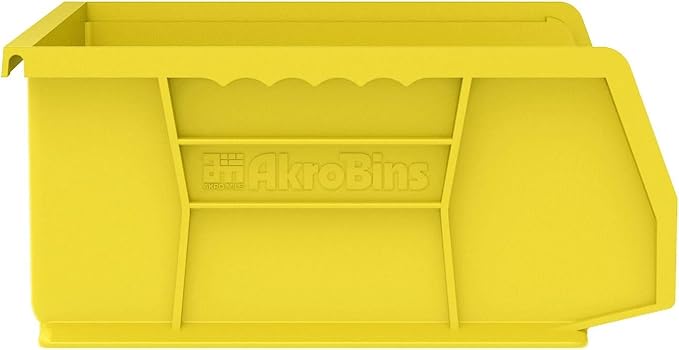 Akro-Mils 30255 AkroBins Plastic Storage Bins, Space-Saving Stackable Bins for Garage, Pantry, Craft Organization, 11" x 16" x 5", Yellow, 6-Pack
