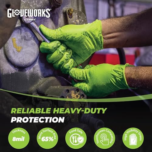 GLOVEWORKS Green Nitrile Gloves 8 Mil Heavy Duty Texture XL, 1000
