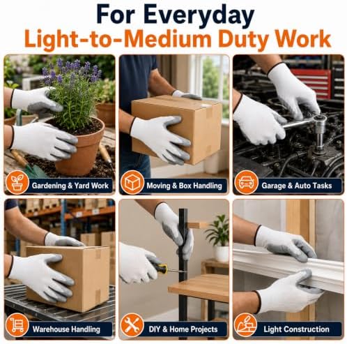 Work Gloves, Nitrile-Coated Grip for Yard Work, Moving & Warehouse, Large