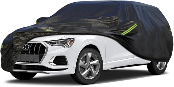 KouKou Waterproof SUV Car Cover Suitable for Audi Q3 from 2012 to 2025, 7 Layers Windproof All Weather Waterproof Outdoor Cover Sun Rain UV Dust Snow Protection. Black