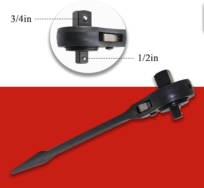 MacWork 3/4" x 1/2" Drive Dual Head Ratchet wrench,Round Head Heavy Duty Crowbar Scaffold Spanner 16in.