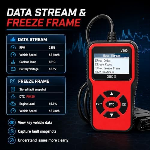 V100 OBD2 Diagnostic Diagnostic Tool Tool, Code Reader, Engine Light Diagnostic Tool, Battery Voltage Tester, for OBD2 Cars & Trucks Since 1996
