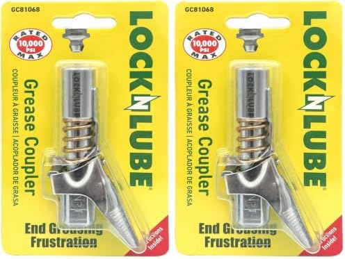LockNLube Grease Gun Coupler, Patented Locking Jaws Create A Secure, Leak-Free Seal, The Original Rebuildable Locking Coupler, Rated to 10,000 PSI (Pack of 2)