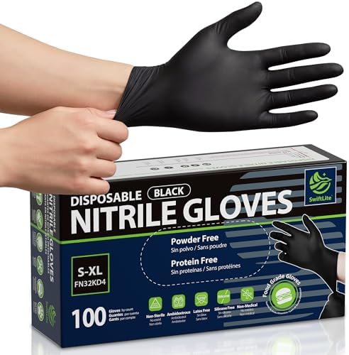 SWIFTLITE Nitrile Gloves Disposable Latex Free, Black