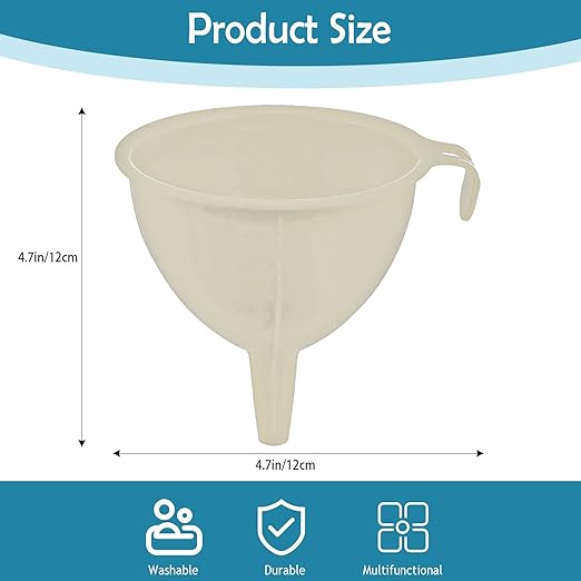 3-Piece Plastic Funnel Set - 5-Inch Diameter Kitchen Funnels for Bottles, Jars, and Lab Use (Off-White)