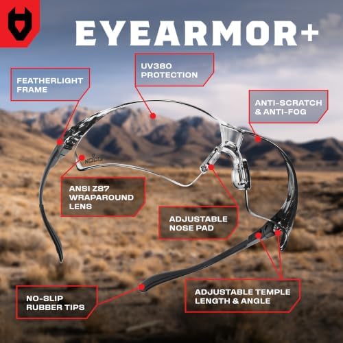 NoCry Clear Shooting Glasses for Men with Anti-Fog and Scratch Resistant Wraparound Lenses — ANSI Z87 Safety Glasses for Men with Adjustable Temples & Nose Pad — 100% UV Eye Protection for Shooting