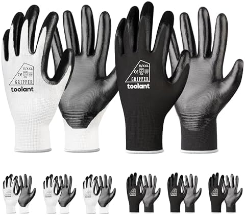 toolant Nitrile Coated Work Gloves, 6 Pairs, White&Black, XX-Large