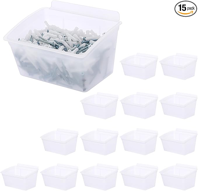 Sumnacon Slatwall Bins 15 Pcs Slatwall Organizer for Garage Plastic Slatwall Storage Bins for Storing Garage Accessories Multiple Stackable Slatwall Tool Organizer for Workshops,Transparent