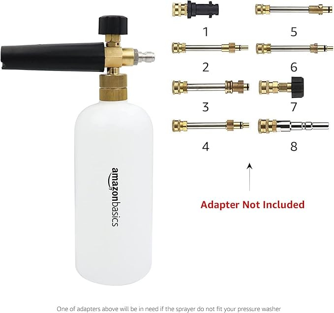 Amazon Basics Foam Cannon with 1/4-Inch Quick Connector for Pressure Washer, Snow Foam Lance for Car Washing, Adjustable Nozzle, 33-Ounce (1 Liter)