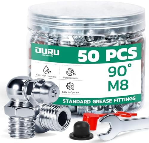 OURU M8 Metric Grease Fittings Kit, 90 Degree with Caps & Wrench(9mm)