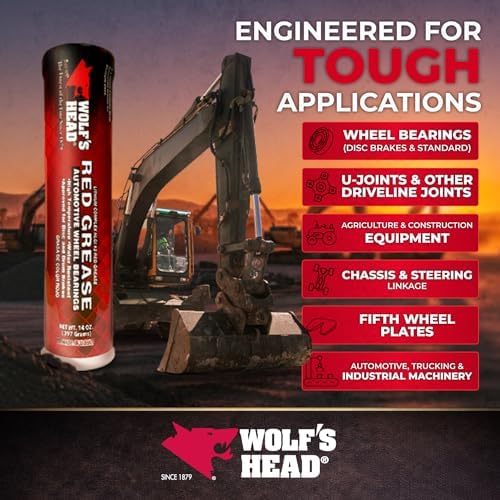 Wolf’s Head Red Grease NLGI #2 (836-88301-91) Premium Tacky Red Grease for Long-Lasting Lubrication, High Temp Protection & Heavy Duty Wheel Bearing/Chassis Use – Made in USA – 14 oz Tube, Pack of 10