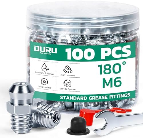 OURU M6 Metric Grease Fittings Kit, Straight with Caps & Wrench(7mm)