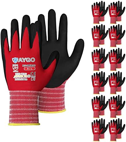KAYGO Safety Work Gloves, MicroFoam Nitrile Coated, Men Women,KG18N