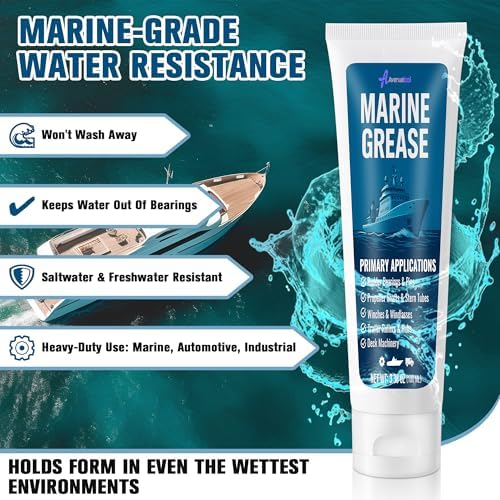 3.38 oz Marine Grease Tube, Premium Marine Grade Grease, Waterproof High Temp (0°F - 500°F) Bearing Lube for Propeller Shafts, Rudder Bearings, Trailers & Boat Maintenance (1 Pack)