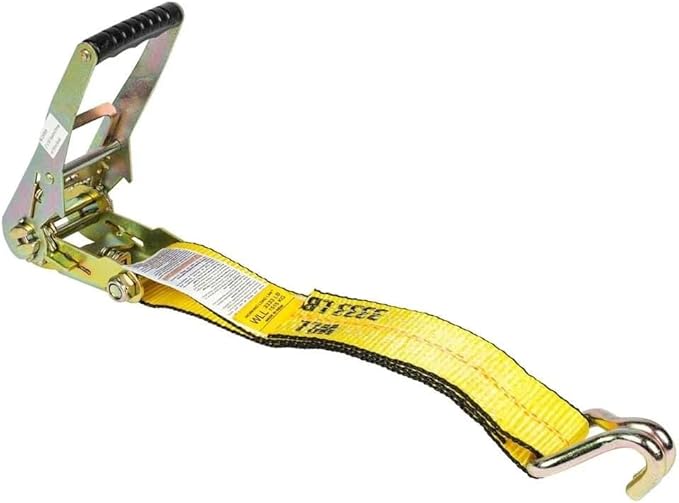 Mytee Products 10 Pack 2 Inch x 50 FT Heavy Duty Ratchet Straps with Double J Hooks | 10,000 lbs. Breaking Strength Yellow Tie Down Straps w/Wire Hooks for Industrial Use, Trailers, Truck & Cargo.